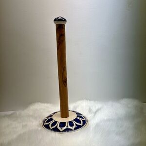 Ceramic and Wood Paper Towel Holder - NEW